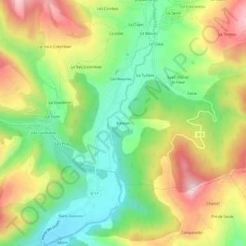 Topografische kaart Bannon, hoogte, reliëf