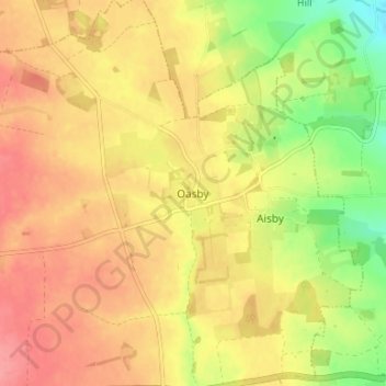 Topografische kaart Oasby, hoogte, reliëf