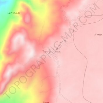 Topografische kaart Tres Esquinas, hoogte, reliëf
