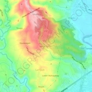 Topografische kaart Upper Dampa, hoogte, reliëf