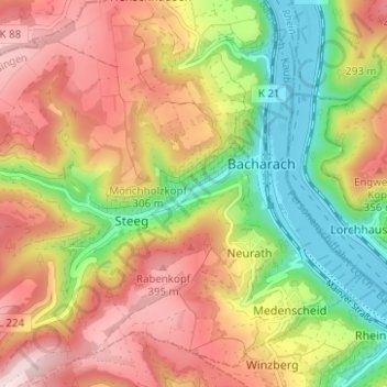 Topografische kaart Nauheim, hoogte, reliëf