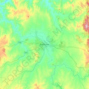 Topografische kaart Bathurst, hoogte, reliëf
