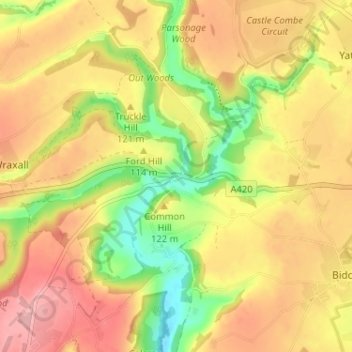 Topografische kaart Ford, hoogte, reliëf