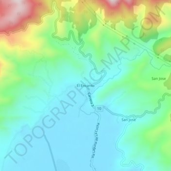 Topografische kaart El Encano, hoogte, reliëf