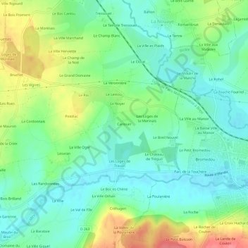 Topografische kaart Carissan, hoogte, reliëf