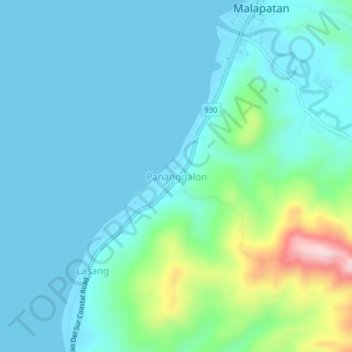 Topografische kaart Pananggalon, hoogte, reliëf