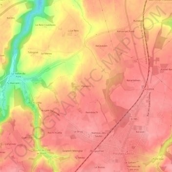 Topografische kaart Penvern, hoogte, reliëf