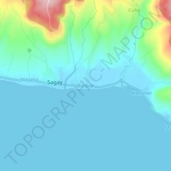 Topografische kaart Bonbon, hoogte, reliëf