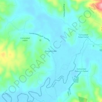Topografische kaart Huampomallín, hoogte, reliëf