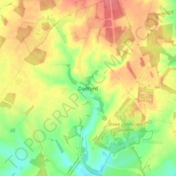 Topografische kaart Dadford, hoogte, reliëf