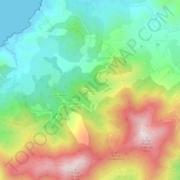 Topografische kaart Poggio, hoogte, reliëf