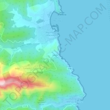 Topografische kaart Calella, hoogte, reliëf