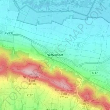 Topografische kaart Nettelstedt, hoogte, reliëf