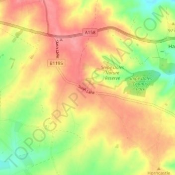Topografische kaart Winceby, hoogte, reliëf