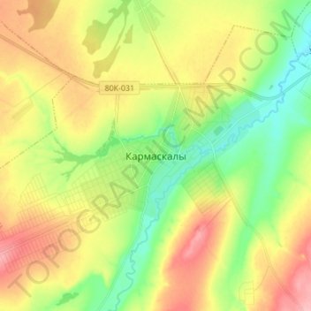 Topografische kaart Кармаскалы, hoogte, reliëf