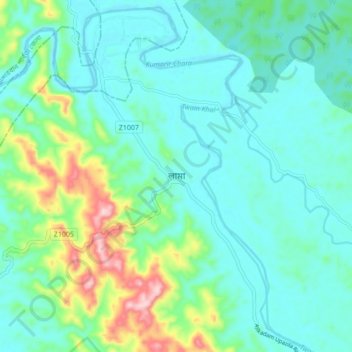 Topografische kaart Lama, hoogte, reliëf