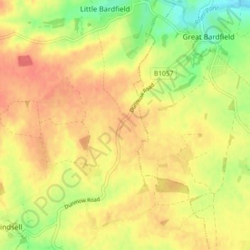 Topografische kaart Oxen End, hoogte, reliëf