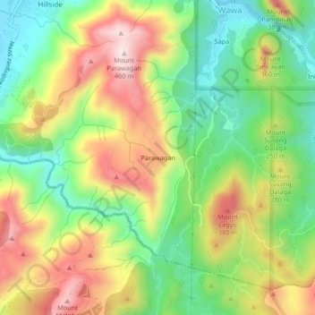 Topografische kaart Parawagan, hoogte, reliëf