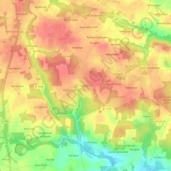 Topografische kaart Kergueris, hoogte, reliëf