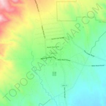 Topografische kaart Towaoc, hoogte, reliëf