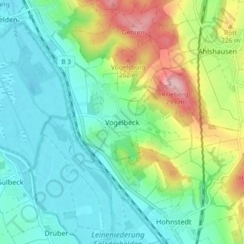 Topografische kaart Vogelbeck, hoogte, reliëf