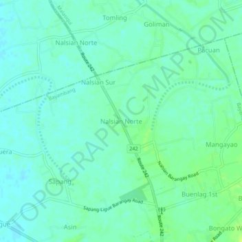 Topografische kaart Nalsian Norte, hoogte, reliëf