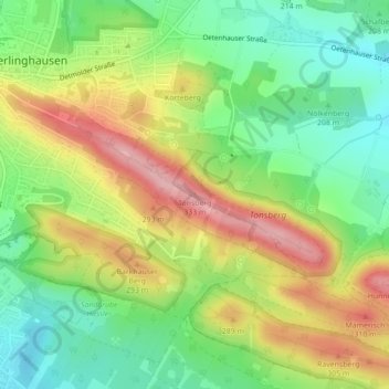 Topografische kaart Tönsberg, hoogte, reliëf