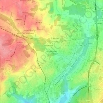 Topografische kaart Les Cambuses, hoogte, reliëf