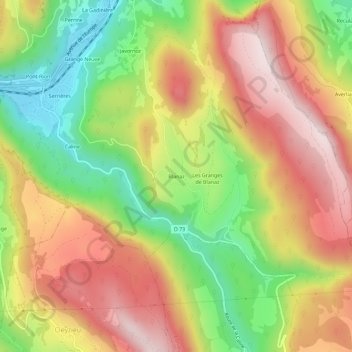 Topografische kaart Blanaz, hoogte, reliëf