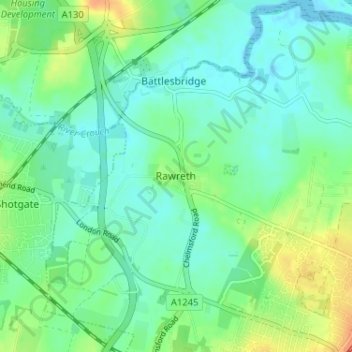 Topografische kaart Rawreth, hoogte, reliëf