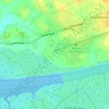 Topografische kaart Warton Bank, hoogte, reliëf