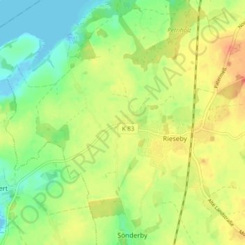Topografische kaart Norby, hoogte, reliëf