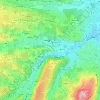 Topografische kaart Chervinges, hoogte, reliëf