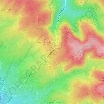 Topografische kaart Gauseköte, hoogte, reliëf