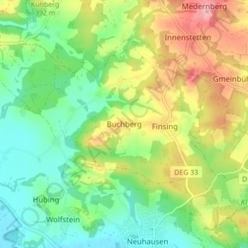 Topografische kaart Buchberg, hoogte, reliëf