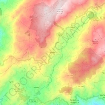 Topografische kaart Baião, hoogte, reliëf
