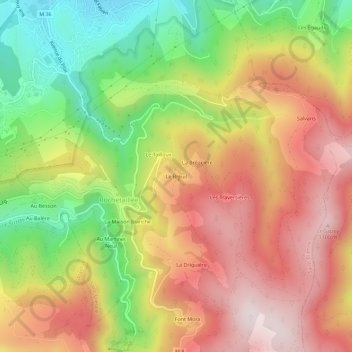 Topografische kaart Le Breuil, hoogte, reliëf