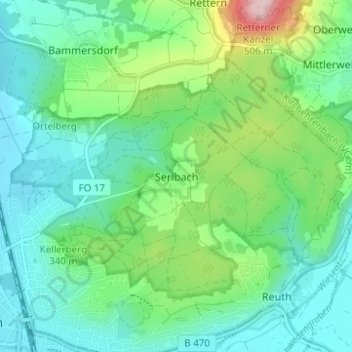 Topografische kaart Serlbach, hoogte, reliëf