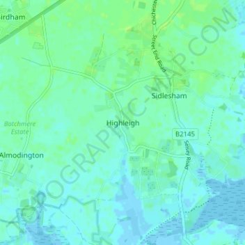 Topografische kaart Highleigh, hoogte, reliëf