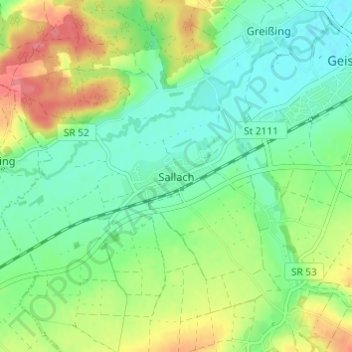 Topografische kaart Sallach, hoogte, reliëf