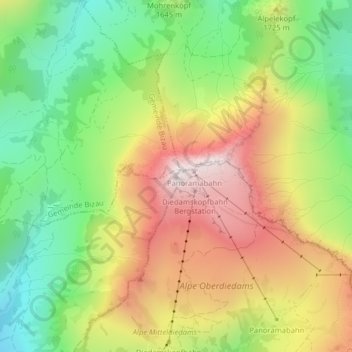 Topografische kaart Diedamskopf, hoogte, reliëf