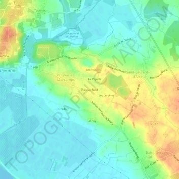 Topografische kaart Plantier Neuf, hoogte, reliëf