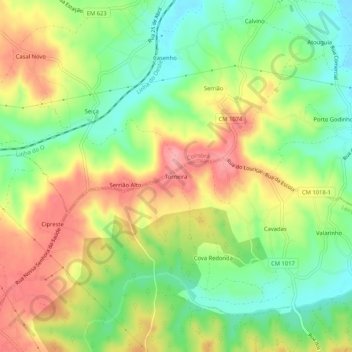 Topografische kaart Torneira, hoogte, reliëf