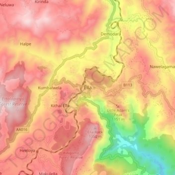 Topografische kaart Ella, hoogte, reliëf