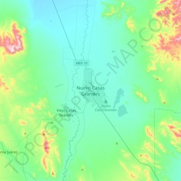 Topografische kaart Nuevo Casas Grandes, hoogte, reliëf