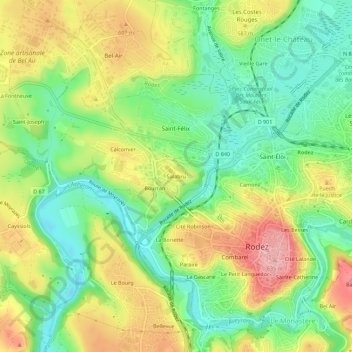 Topografische kaart Salabru, hoogte, reliëf