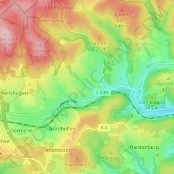 Topografische kaart Hesselbecke, hoogte, reliëf