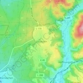 Topografische kaart Forsbach, hoogte, reliëf