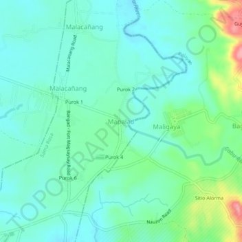 Topografische kaart Mapalad, hoogte, reliëf