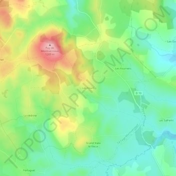 Topografische kaart Les Fours, hoogte, reliëf